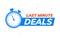 Last minute deal promo banner. Special last minute offer buy logo icon countdown