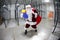 Last minute Santa Claus leaving empty storehouse