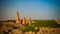 Last standing pillars of Napata`s temple of Amun at the foot of Jebel Barkal mountain, Karima, Sudan