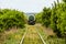 Last wagon tank of freight train on a single track railroad