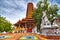 Lat Phrao, Bangkok / Thailand / January 1, 2020: Bodhisattva`s temple, Beautiful Chinese architecture style. Lots of Chinese