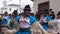 Latacunga, Ecuador - 20180925 - Women In Blue Dance in Mama Negra Parade.