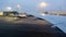 Late afternoon view of aircraft wing as the plane taxi towards the arrival terminal