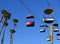 Late Afternoon View of Colorful Gondola with Blue Sky and Palm Trees in Santa Cruz, California