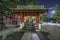 Late night view of Chozuya or Temizuya Water ablution pavilion at Asakusa Jinja or Sanja-sama (Shrine of the Three gods). Importan