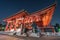 Late night wide angle side view of Main hall front entrance of Senso-ji Temple. chochin lantern.