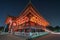 Late night wide angle side view of Main hall front entrance of Senso-ji Temple. chochin lantern.