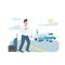 Late plane passenger flat color vector faceless character