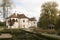 The late-renaissance Kalnoky castle Miclosoara. Landscape garden, pond, gazebo.