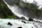 Latefoss waterfall in rainy weather, Norway