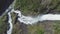 Latefossen - rapid waterfall in Norway. Aerial view, summer time.