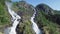 Latefossen - rapid waterfall in Norway. Aerial view, summer time.. Latefoss is a powerful, twin waterfall, famous