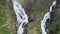 Latefossen - rapid waterfall in Norway. Aerial view, summer time.. Latefoss is a powerful, twin waterfall, famous