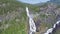 Latefossen - rapid waterfall in Norway. Aerial view, summer time.. Latefoss is a powerful, twin waterfall, famous