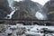 Latefossen unique waterfall with stone bridge