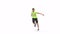 Lateral jump Man exercise animation 3d model on a white background in the Yellow t-shirt. Low Poly Style