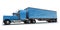 Lateral view of a big blue trailer truck