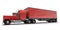 Lateral view of a big red trailer truck