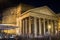 Lateral view on Pantheon facade at night, Rome Italy