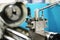 Lathe machine in a workshop and garage. Lathe machine is operation on the workshop by technician or operator. the machine