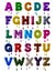 Latin alphabet bold font made of colorful glaze with falling drops in high resolution