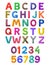 Latin alphabet and numbers made of colored plasticine, isolated on white background