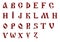 Latin alphabet in Slavic Cyrillic style with Ukrainian cross-stitch embroidery red black color.