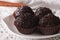 Latin American Brigadeiro truffles on a plate macro. horizontal