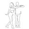 Latin American dances. Elegant couple dancing salsa, bachata. Retro style. Line drawing for printing T-shirts, and