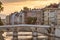 Latin Bridge on Miljacka River at sunset in Sarajevo, BIH