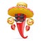 Latin maraca mexican hat red cool hot chili pepper sunglasses mustache happy character realistic 3d cartoon design