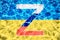 Latin symbol z in the colors of the flag of russia over the national flag of ukraine