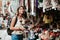 Latin woman backpacker shopping in a Tourist Market in Mexico City, Mexican Traveler in America