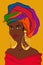 Latin woman. Cuban girl with colorful turban and big golden earrings. South american female