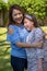 Latina Mother and Daughter Smiling and laughing outside in back yard