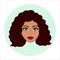 Latina woman avatar. Curly hairstyle. Dark wavy hair.