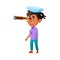 latino little boy captain looking at spyglass cartoon vector