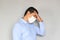 Latino man with clinical use mouth masks for protection from covid-19 virus