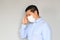 Latino man with clinical use mouth masks for protection from covid-19 virus