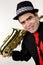 Latino Saxophone Player Isolated on White