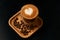 Latte art coffee decorated with heart-shaped milk foam