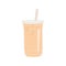 Latte or cappuccino iced coffee in transparent plastic cup and straw. Milk tea asian takeaway. Colored flat vector