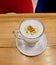 Latte coffee stands on the table in a cafe