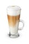 Latte coffee in a transparent glass cup isolated