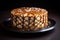 lattice-patterned caramel drizzle on cheesecake