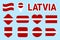 Latvia flag collection. Vector Latvian flags set. Flat isolated icons. Traditional colors. Web, sports pages, national, travel, ge