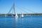 Latvia, Riga, Bridge and yachts. 2015