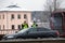 Latvia, Riga - December 1.2017: Municipal police of Riga, Latvia at the place of accident by the car. Smoking electronic cigartes