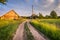 Latvian farmhouse. Rural landscape.