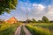 Latvian farmhouse. Rural landscape.